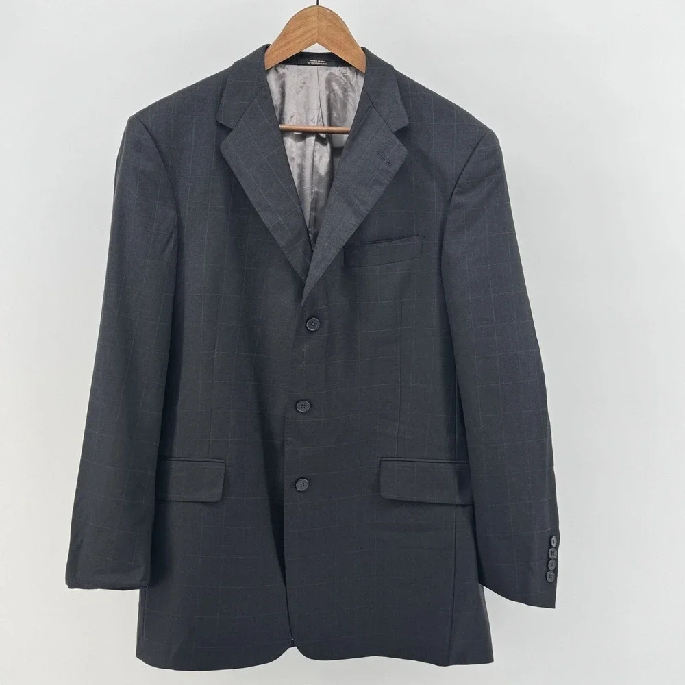Hart Schaffner Marx Blazer Mens 42R Grey Windowpane 3-Button‎ Studio Nordstrom